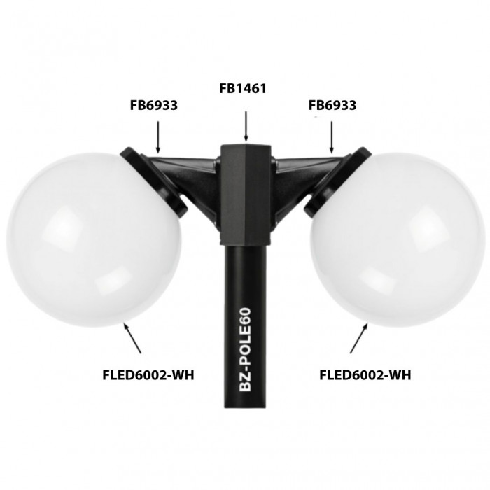 FLED6002 globe mounted onto pole with mounting arms option 1 Web Rez