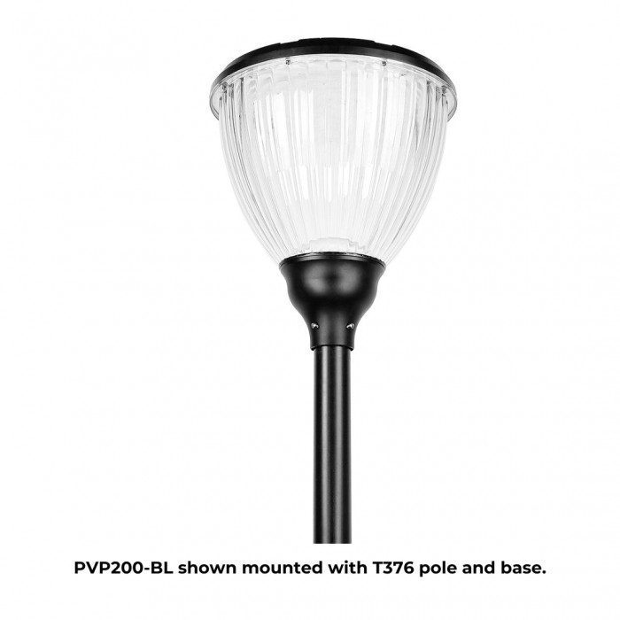 PVP200 BL shown mounted with T376 pole and base with text Web Rez