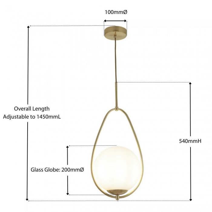 Yara pendant light with measurements