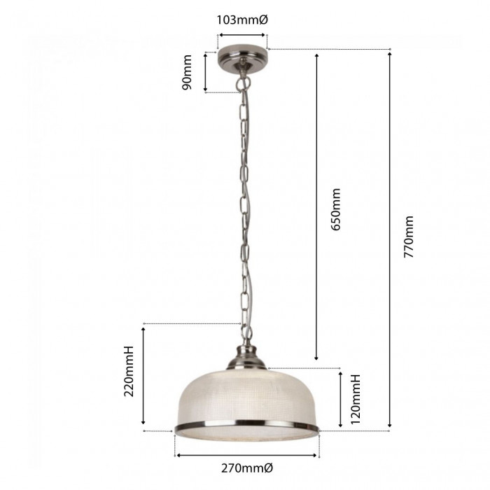 dimension diagram for Edwin Glass Pendant Satin Chrome