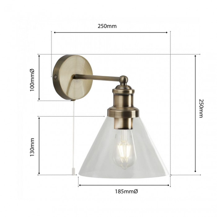 dimension diagram for clifford wall lights Antique Brass