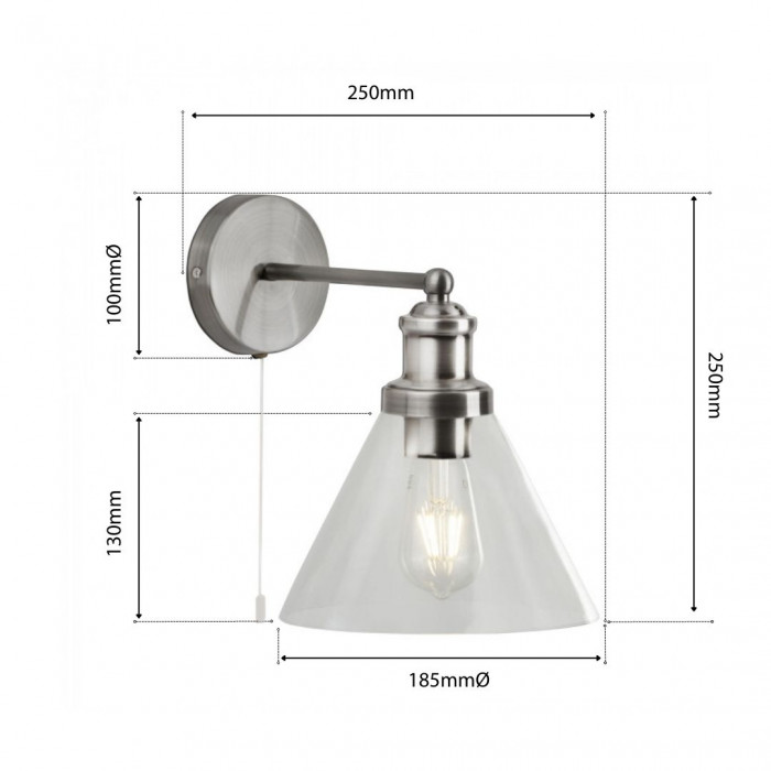 dimension diagram for clifford wall lights Satin Chrome