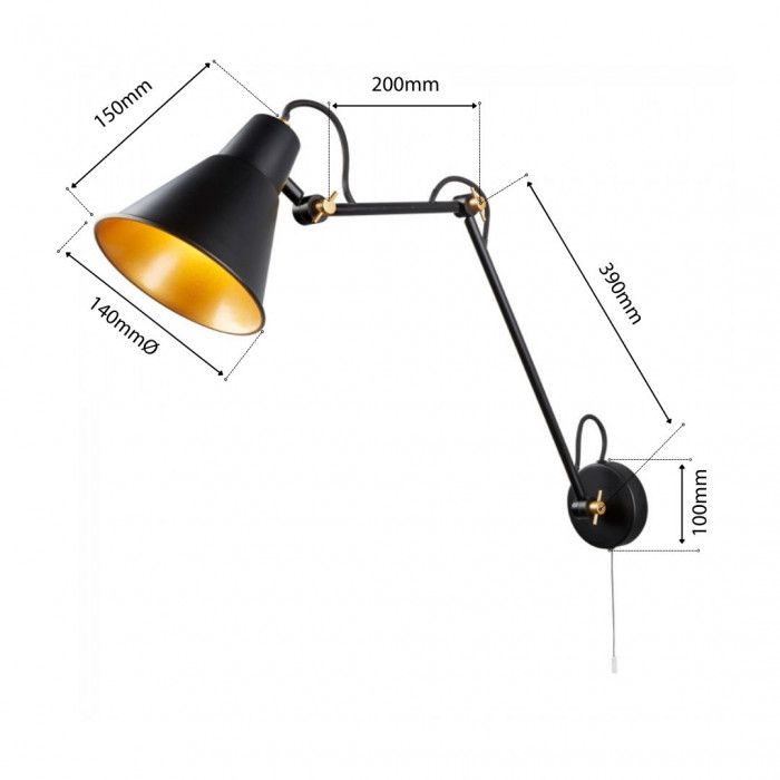 dimension diagram for the Flux wall light black