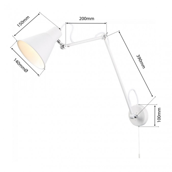 dimension diagram for the Flux wall light white